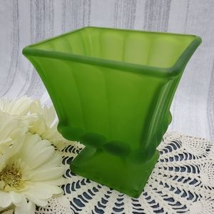 Vintage Frosted Kelly Green Square Planter or Pedestal Vase